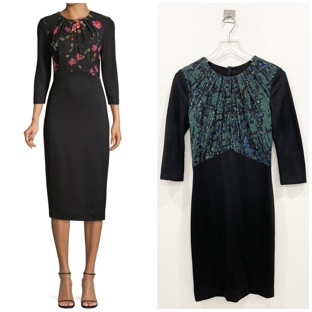 Jason Wu Collection 3/4 Sleeve Ponte Sheath Colorblock Midi Jewel Neck Dress 4